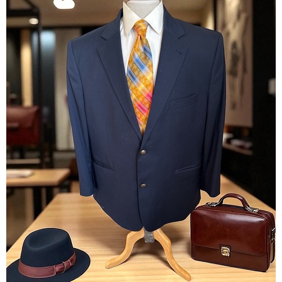 Oak Hill 50R Portly Fit Navy Blue Perfect Fit Wool Blazer Sport Jacket Coat - Picture 1 of 13